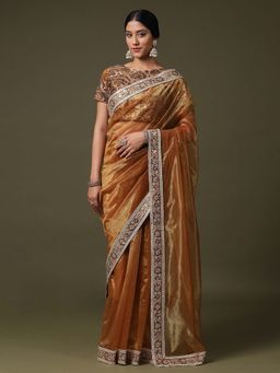 Sareemall - Womens Net Gold Embellished Designer Saree With Unstitched Blouse