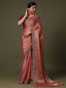 Sareemall - Womens Net Burgundy Embroidered Designer Saree With Unstitched Blouse