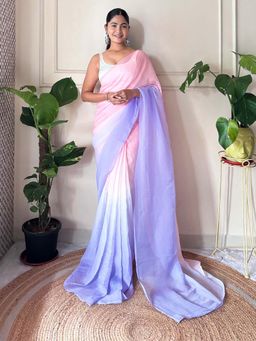 Sareemall - Womens Chiffon Pink Solid Ready to Wear With Unstitched Blouse