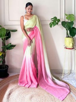 Sareemall - Womens Chiffon Light Green Solid Ready to Wear With Unstitched Blouse