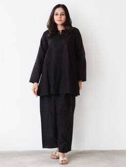 Gahan - Womens Chanderi Plain Solid Casual Co-Ord Set - Black