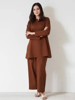 Gahan - Womens Chanderi Plain Solid Casual Co-Ord Set - Brown