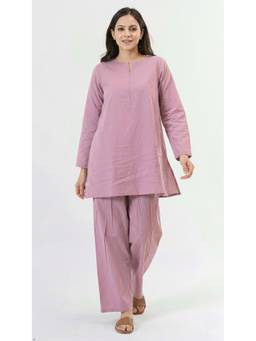 Gahan - Womens Chanderi Plain Solid Casual Co-Ord Set - Pink