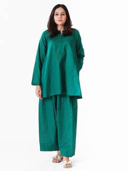 Gahan - Womens Chanderi Plain Solid Casual Co-Ord Set - Green