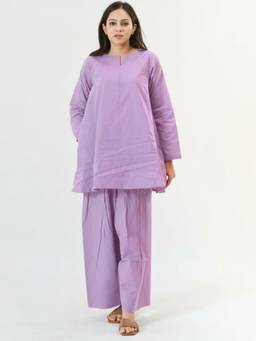 Gahan - Womens Chanderi Plain Solid Casual Co-Ord Set - Lavender