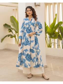 Gahan - Womens Cotton Blend Floral Printed Palazzo and Kurta - Blue