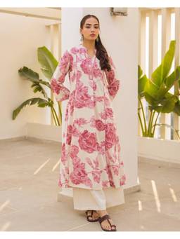 Gahan - Womens Cotton Blend Floral Printed Palazzo and Kurta - Pink