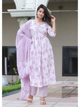 Gahan - Womens Viscose Straight Fit Nayra Cut Kurta and Pant with Dupatta - Purple