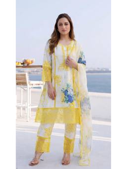 Gahan - Womens Straight Kurta and Pant with Dupatta - Yellow