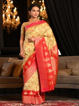 Beatitude - Green Soft Woven Patola Design Saree with Unstitched Blouse
