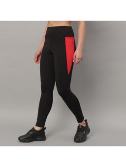 Glito - Women Colorblocked Mid Waist Black Gym Tights