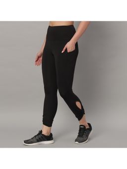 Glito - Women Solid Mid Waist Black Gym Tights