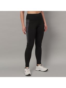 Glito - Women Colorblocked Mid Waist Black Gym Tights