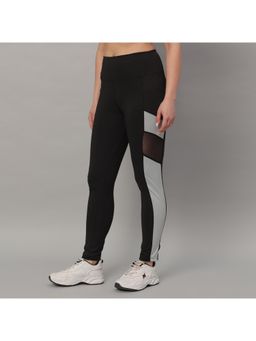 Glito - Women Colorblocked Mid Waist Black Gym Tights