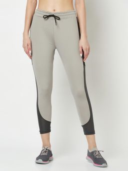 Glito - Women Colorblocked Mid Waist Grey Gym Tights