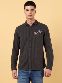 Wrangler - Mens Striped Grey Casual Shirt