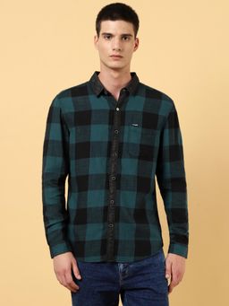 Wrangler - Mens Checks Green Casual Shirt