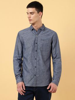 Wrangler - Mens Printed Blue Casual Shirt