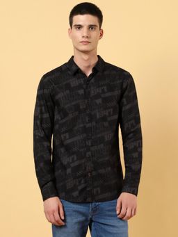 Wrangler - Mens Printed Black Casual Shirt