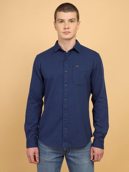 Wrangler - Mens Solid Blue Casual Shirt