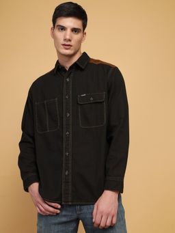 Wrangler - Mens Solid Brown Denim Casual Shirt