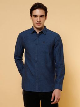 Wrangler - Mens Solid Blue Casual Shirt