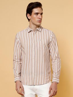 Wrangler - Mens Stripe Brown Casual Shirt