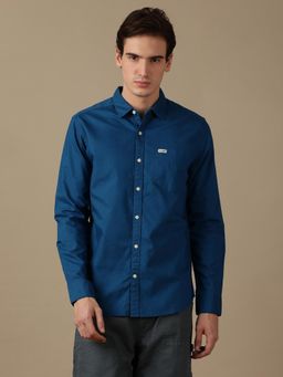 Wrangler - Mens Solid Blue Casual Shirt