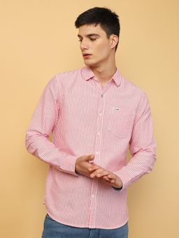 Wrangler - Mens Striped Pink Casual Shirt