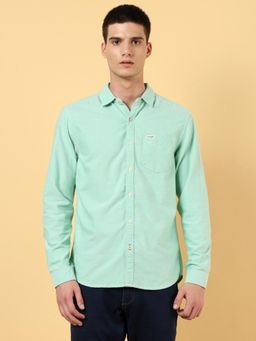 Wrangler - Mens Solid Green Casual Shirt