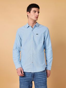 Wrangler - Mens Solid Blue Casual Shirt