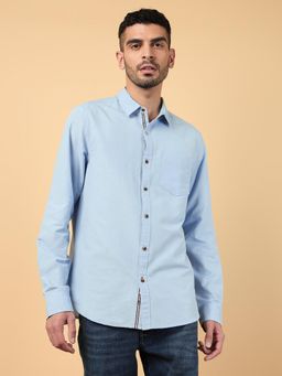 Wrangler - Mens Solid Blue Casual Shirt