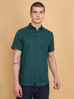 Wrangler - Mens Solid Green Casual Shirt