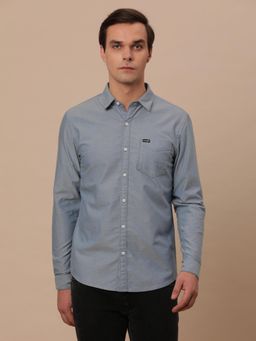 Wrangler - Mens Solid Blue Casual Shirt