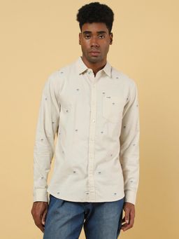 Wrangler - Mens Printed Beige Casual Shirt