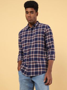 Wrangler - Mens Checks Navy Blue Casual Shirt