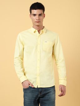 Wrangler - Mens Solid Yellow Casual Shirt