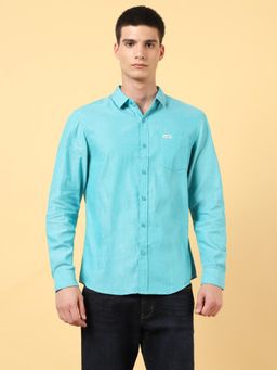 Wrangler - Mens Solid Blue Casual Shirt