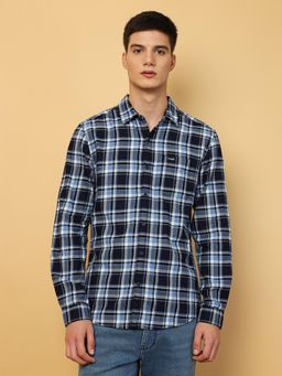 Wrangler - Mens Checks Navy Blue Casual Shirt