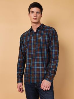 Wrangler - Mens Checks Brown Casual Shirt