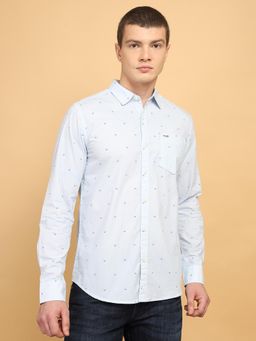 Wrangler - Mens Printed Blue Casual Shirt