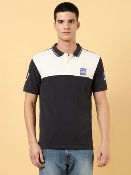 Wrangler - Mens Color Block Black Polo T-Shirt