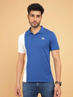 Wrangler - Mens Color Block Blue Polo T-Shirt