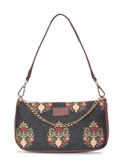 Zouk - Royal Green Mogra Print Baguette Handbag