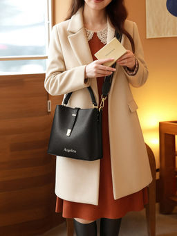 Angeline - Black Handbag with Detachable Strap