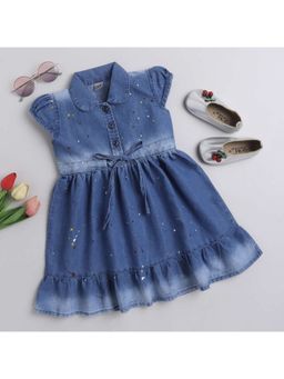 The Magic Wand - Woven Soild Half Sleeves Dress - Blue