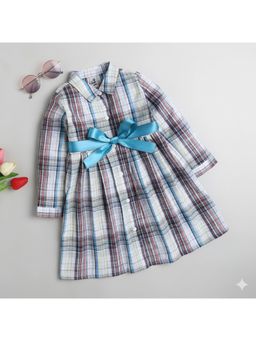 The Magic Wand - Full Sleeves Checks Print Dress - Multi-Color