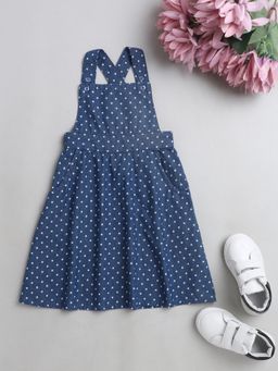 The Magic Wand - Polka Dots Printed Sleeveless Pinafore Dress-Blue