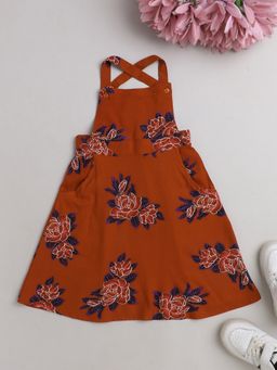 The Magic Wand - Floral Printed Sleeveless Pinafore Dress-Rust