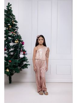ZIP ZAP ZOOP - Girls Rose Gold One-Shoulder Sequin Jumpsuit